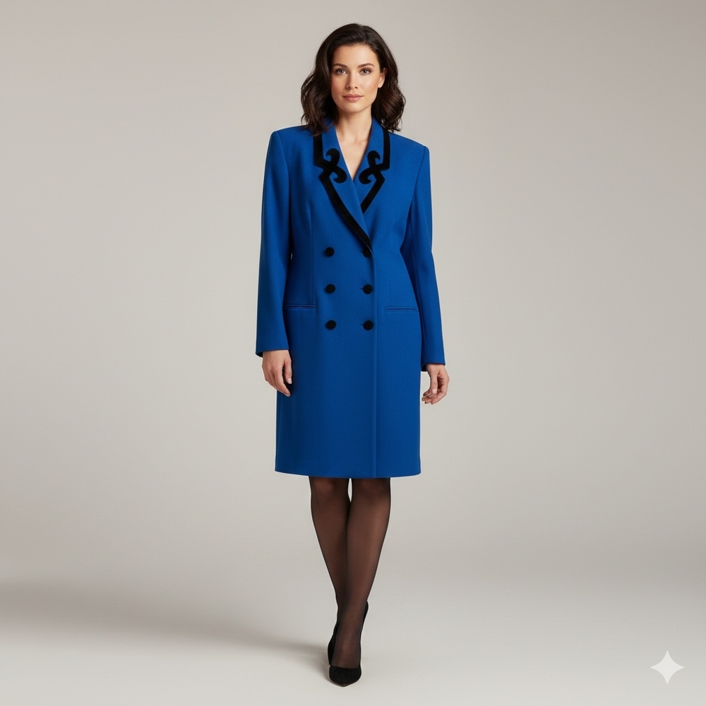 1980's Double Breasted Dress with Velvet Trim Lapels
